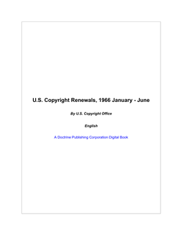 U.S. Copyright Renewals, 1966 January - June