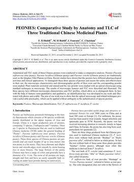 PEONIES: Comparative Study by Anatomy and TLC of Three Traditional Chinese Medicinal Plants