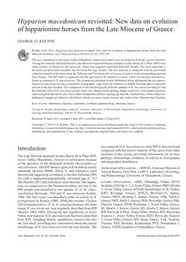 Hipparion Macedonicum Revisited: New Data on Evolution of Hipparionine Horses from the Late Miocene of Greece