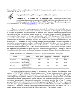 Glycogenin from Drosophila Melanogaster and Ceratitis Capitata. Tolmasky, D.S., A. Rabossi, and L.A. Quesada-Allué 1. Institut