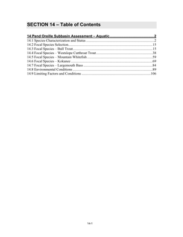 SECTION 14 – Table of Contents