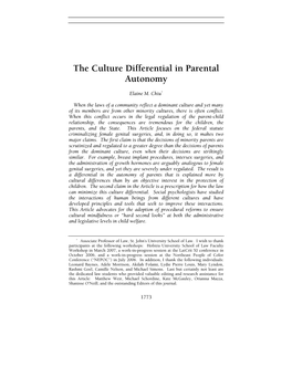 The Culture Differential in Parental Autonomy