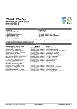 2008/09 UEFA Cup MATCHWEEK STATS PACK MATCHWEEK 6