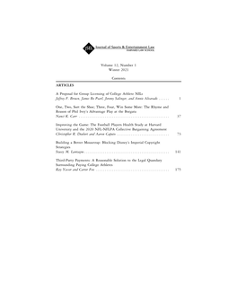 Volume 12, Number 1 Winter 2021 Contents ARTICLES a Proposal For