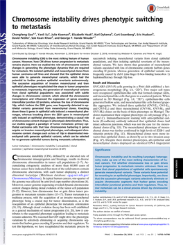 Chromosome Instability Drives Phenotypic Switching to Metastasis