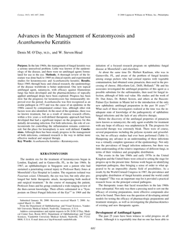 Advances in the Management of Keratomycosis and Acanthamoeba Keratitis