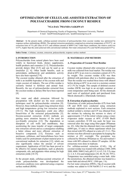 Optimization of Cellulase-Assisted Extraction of Polysaccharide from Coconut Residue