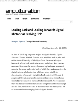 Looking Back and Looking Forward: Digital Rhetoric As Evolving Field