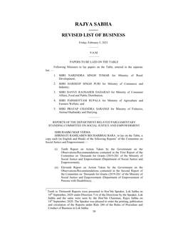 Rajya Sabha —— Revised List of Business