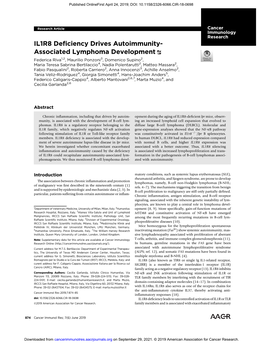 IL1R8 Deficiency Drives Autoimmunity- Associated Lymphoma