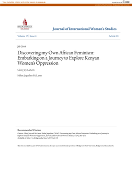 Discovering My Own African Feminism: Embarking on a Journey to Explore Kenyan Women's Oppression Glory Joy Gatwiri