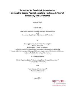 Strategies for Flood Risk Reduction for Vulnerable Coastal Populations Along Hackensack River at Little Ferry and Moonachie