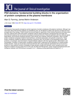 PDZ Domains: Fundamental Building Blocks in the Organization of Protein Complexes at the Plasma Membrane