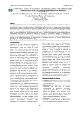 A Systematic Account of the Fresh Water Diatom from Chulband River of Gondia District, Maharashtra (India)