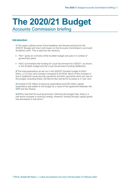 The 2020/21 Budget Accounts Commission Briefing | 1