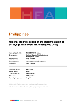 Philippines: National Progress Report on the Implementation of the Hyogo