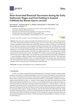 Host-Associated Bacterial Succession During the Early Embryonic Stages and First Feeding in Farmed Gilthead Sea Bream (Sparus Aurata)