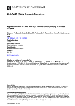 Hyperacidification of Citrus Fruits by a Vacuolar Proton-Pumping P-Atpase Complex