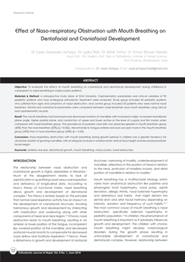 Effect of Naso-Respiratory Obstruction with Mouth Breathing on Dentofacial and Craniofacial Development