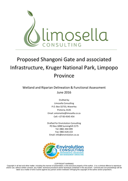 Proposed Shangoni Gate and Associated Infrastructure, Kruger National Park, Limpopo Province
