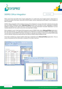 SYSPRO Office Integration Fact Sheet