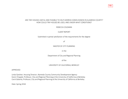 Are Tiny Houses Useful and Feasible to Help Address Homelessness in Alameda County? How Could Tiny Houses Be Used, and Under What Conditions?