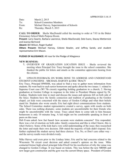 APPROVED 3.18.15 Date: March 2, 2015 To: School Committee Members From: Michael Harvey, Superintendent of Schools Re: Thursday, March 5, 2015