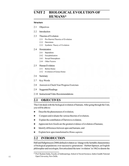 Unit 2 Biological Evolution of Humans*