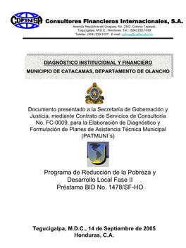 Programa De Reducción De La Pobreza Y Desarrollo Local Fase II Préstamo BID No. 1478/SF-HO