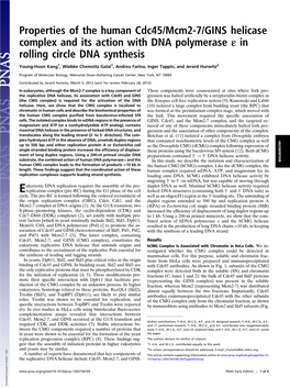 Properties of the Human Cdc45/Mcm2-7/GINS Helicase Complex and Its Action with DNA Polymerase Ε in Rolling Circle DNA Synthesis