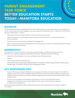 Parent Engagement Task Force Better Education Starts Today—Manitoba Education