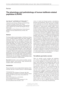 The Physiology and Pathobiology of Human Kallikrein-Related Peptidase 6 (KLK6 )