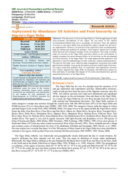 Oil Activities and Food Insecurity in Nigeria's Niger Delta