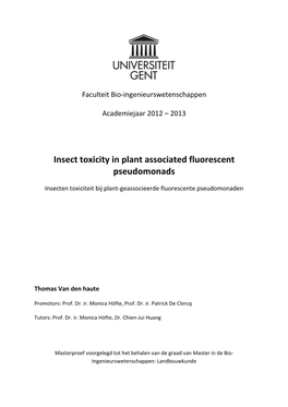 Insect Toxicity in Plant Associated Fluorescent Pseudomonads