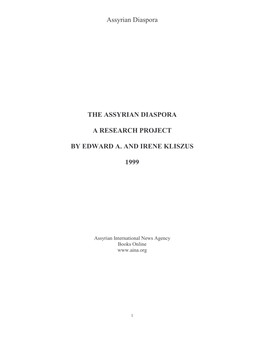 Assyrian Diaspora the ASSYRIAN DIASPORA a RESEARCH