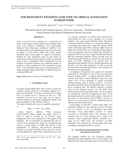 Snr-Dependent Filtering for Time of Arrival Estimation in High Noise