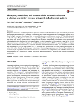 Absorption, Metabolism, and Excretion of the Antiemetic Rolapitant, a Selective Neurokinin-1 Receptor Antagonist, in Healthy Male Subjects