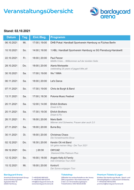 Barclaycard Arena Events