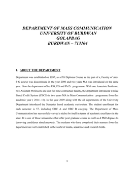 Department of Mass Communication University of Burdwan Golapbag Burdwan – 713104
