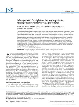 Management of Antiplatelet Therapy in Patients Undergoing Neuroendovascular Procedures