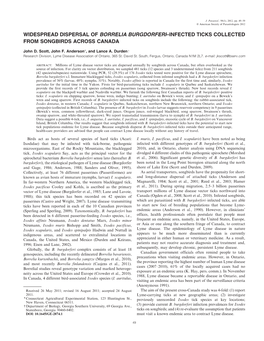 Widespread Dispersal of Borrelia Burgdorferi–Infected Ticks Collected from Songbirds Across Canada