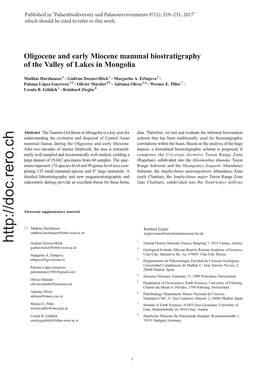 Oligocene and Early Miocene Mammal Biostratigraphy of the Valley of Lakes in Mongolia