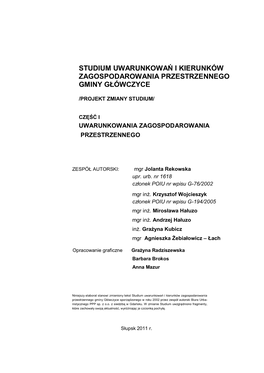 Studium Uwarunkowań I Kierunków Zagospodarowania Przestrzennego Gminy Główczyce