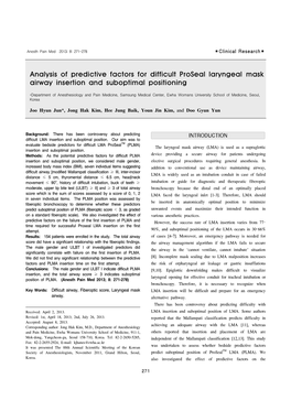 Analysis of Predictive Factors for Difficult Proseal Laryngeal Mask Airway Insertion and Suboptimal Positioning