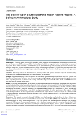 The State of Open Source Electronic Health Record Projects: a Software Anthropology Study