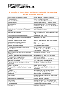 A Sampling of Literary Theory and Themes Explored in the Secondary Section of Reading Australia