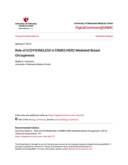 Role of ECDYSONELESS in ERBB2/HER2 Mediated Breast Oncogenesis