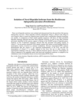 Isolation of Novel Hepcidin Isoforms from the Rockbream Oplegnathus Fasciatus (Perciformes)