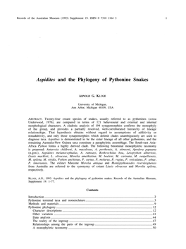 &lt;I&gt;Aspidites&lt;/I&gt; and the Phylogeny of Pythonine Snakes