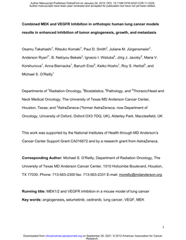 1 Combined MEK and VEGFR Inhibition in Orthotopic Human Lung